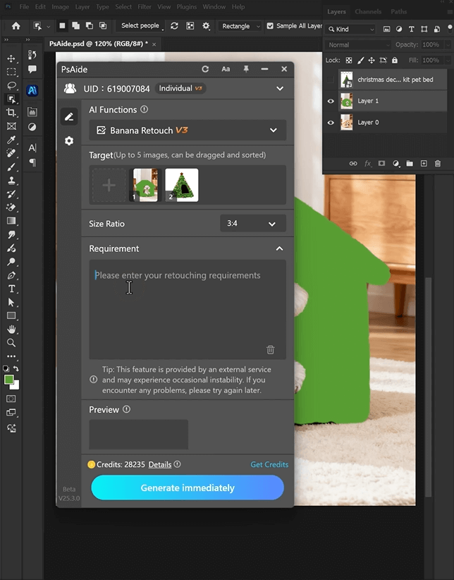 Nano banana  replacing dog beds in puppy photos.