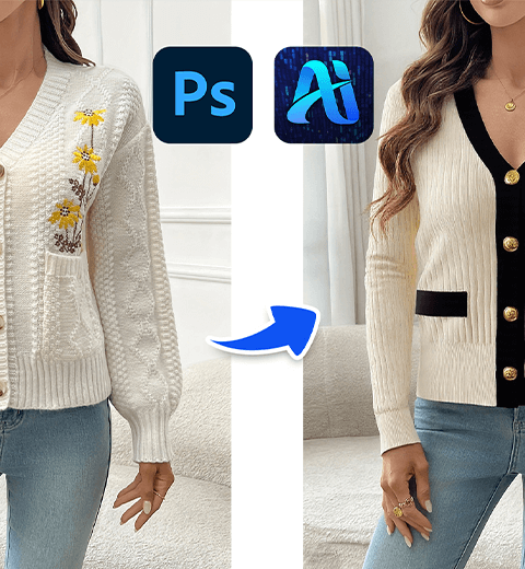 AI Photo Editing: 3-Step Knitwear Replacement with PsAide Transfer