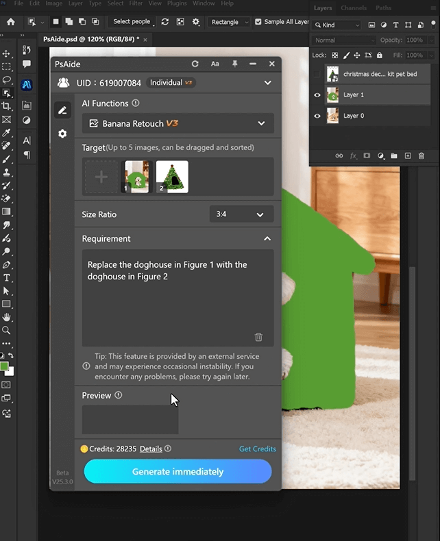 Nano banana  replacing dog beds in puppy photos.