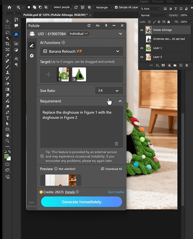 Nano banana  replacing dog beds in puppy photos.