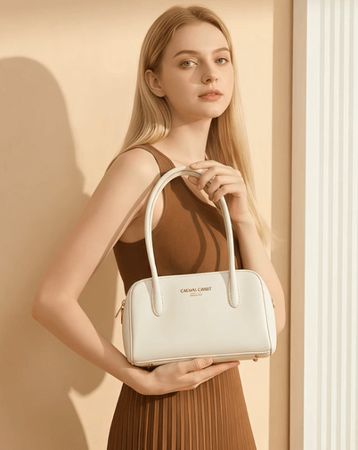 Model photo showing clear handbag