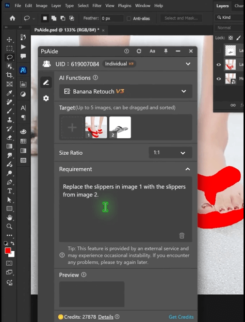  PSAide + Nano Banana: 3-Step Flip-Flop Replacement Workflow
