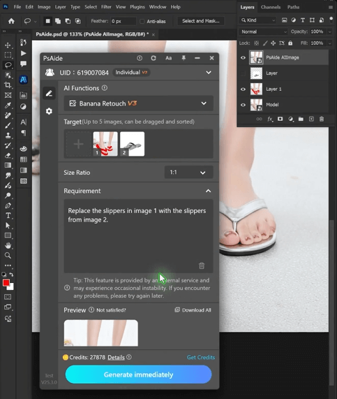  PSAide + Nano Banana: 3-Step Flip-Flop Replacement Workflow