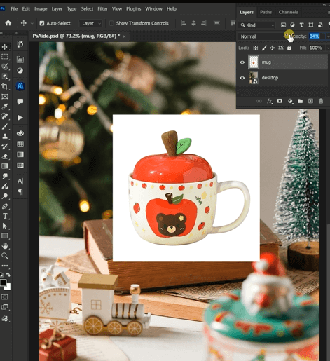 Open both your background scene and product photo in Photoshop