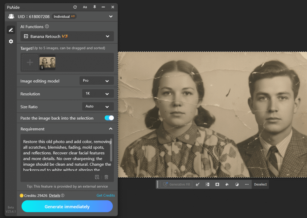 photoshop users use nano banana old photo restoration
