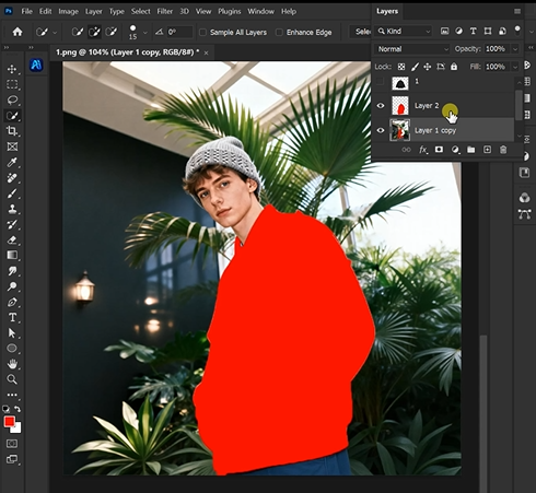 Select the Brush Tool, set color to red