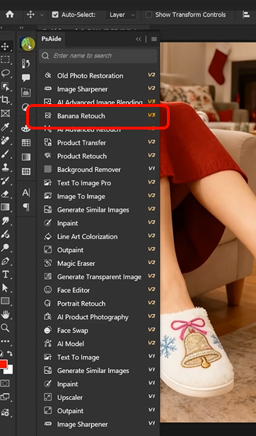 Open both your model photo and slipper image in Photoshop