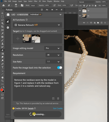 Apply PsAide nano banana for Necklace Placement