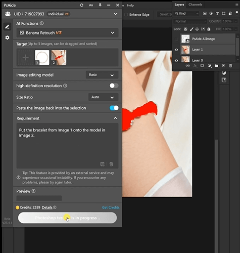 Apply PsAide nano banana for Bracelet Placement