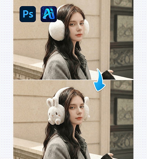 3-Step nano banana Ear Muff Replacement: Swap Warm Earmuffs on Models with PsAide
