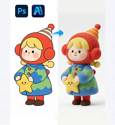3-Step nano banana 2D-to-3D IP Conversion: Transform Flat Characters into Realistic Felt Models