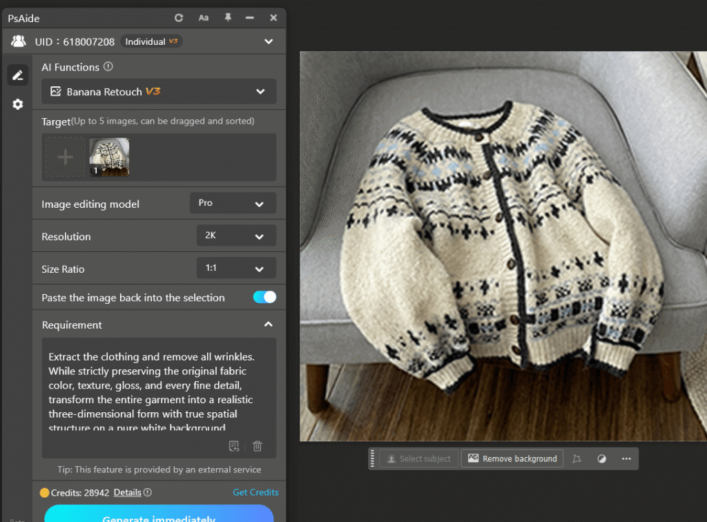 Nano Banana One-Click Wrinkle Removal with PsAide