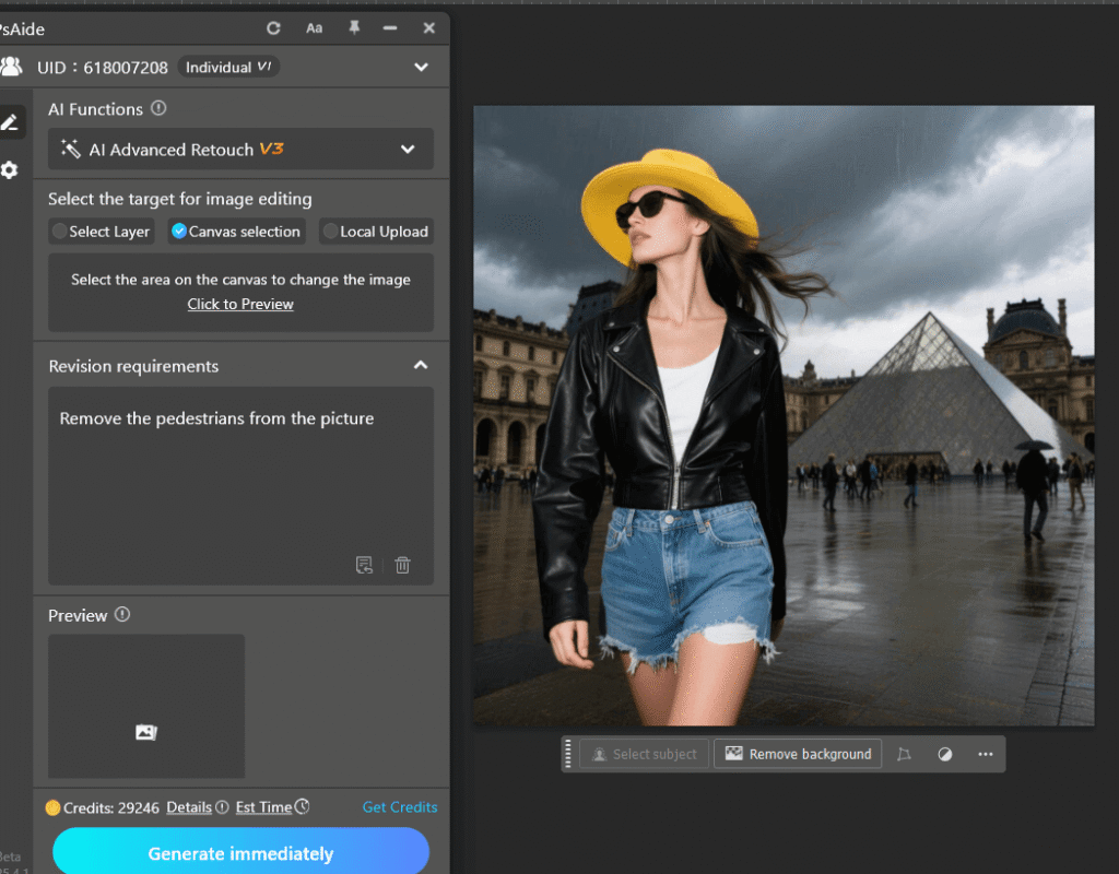 PsAide-AI Advanced Retouch to remove passers-by from photos