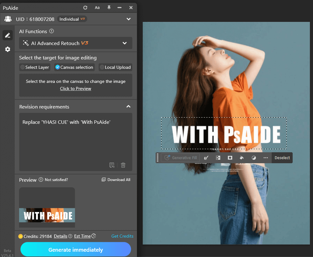 Use PsAide AI Advanced Retouch for Image Text Editing
