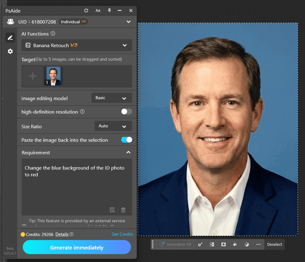 PsAide “nano Banana Retouch” – Smart Background Color Replacement