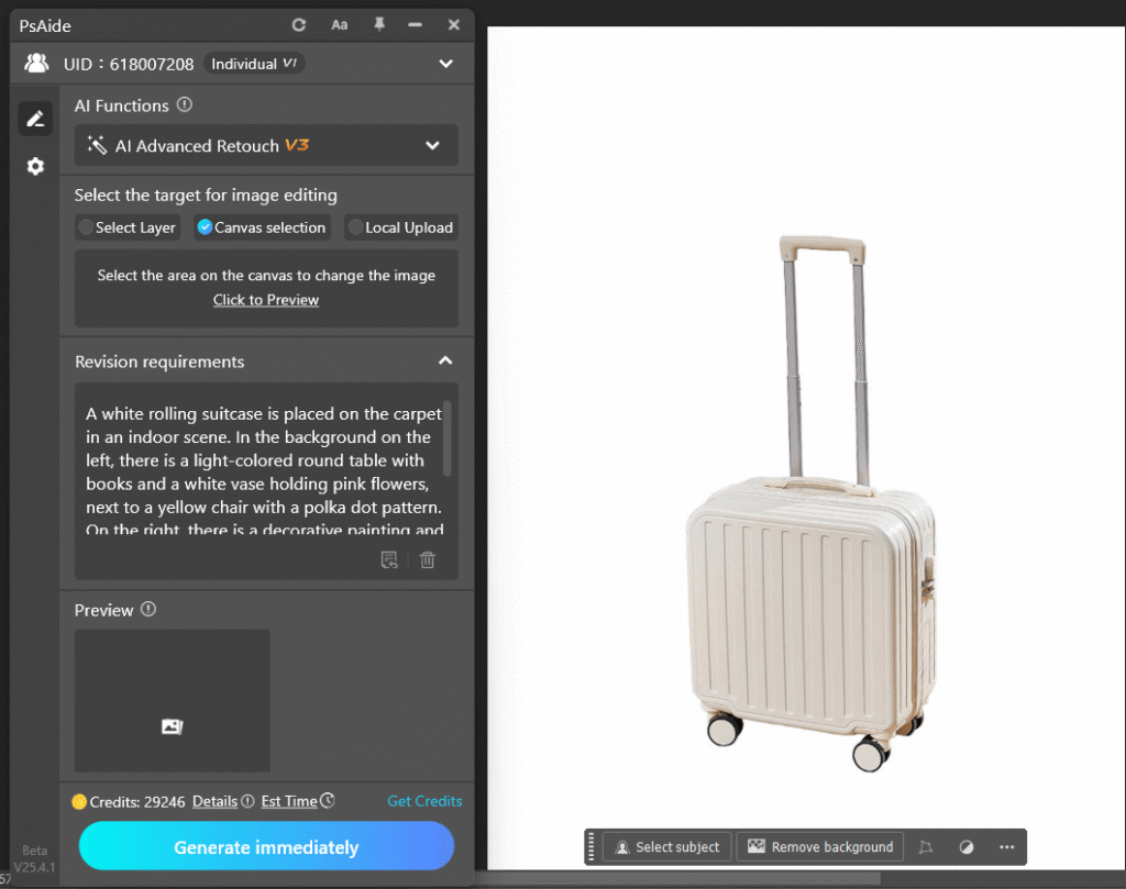  Add Background to White Background Suitcase Images with AI Advanced Retouch 