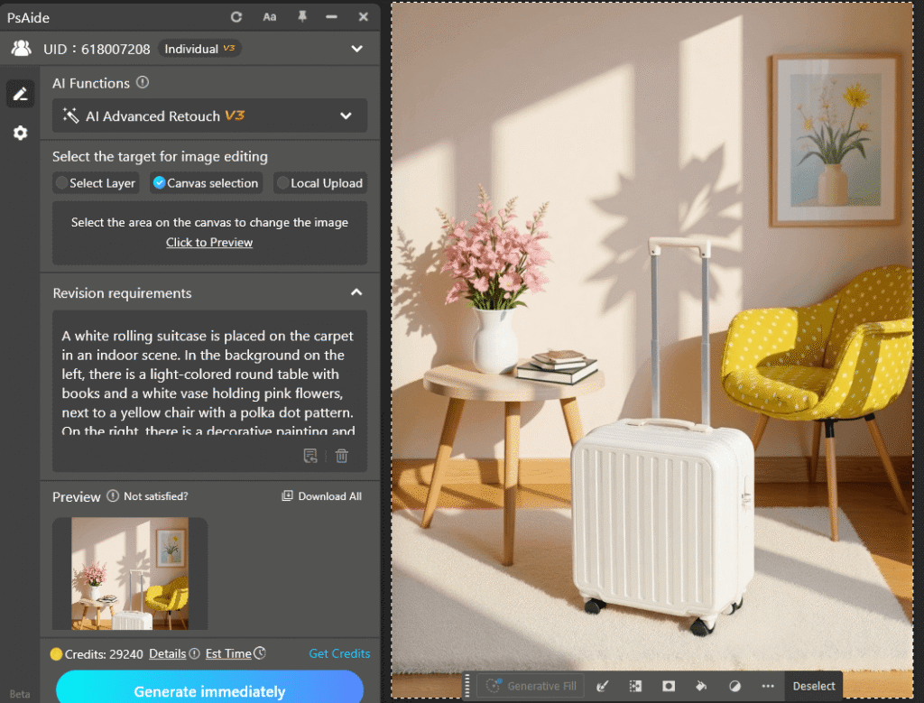  Add Background to White Background Suitcase Images with AI Advanced Retouch 