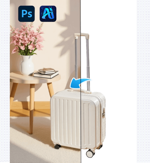 AI Advanced Retouch PsAide Plugin: 3 Steps to Add Background to White Background Suitcase Images