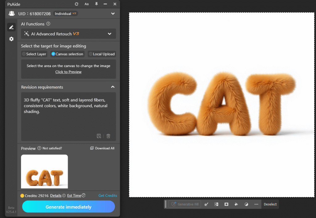 create Fluffy Text Effects in Three Steps with AI Advanced Retouch