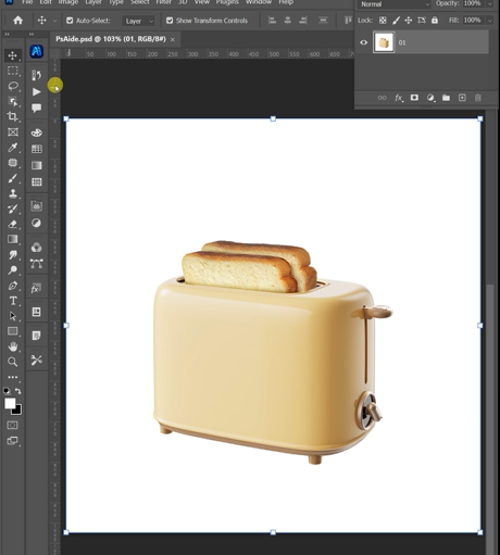 Open your product image (e.g., a toaster) in Photoshop