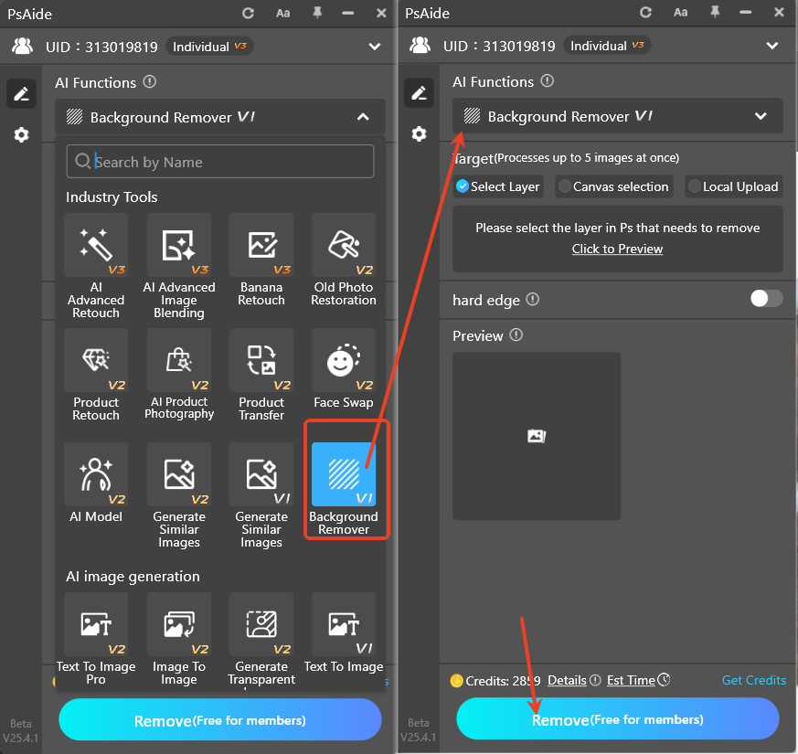 Open the image in PS, launch Psaide plugin, and use the "Background Remover