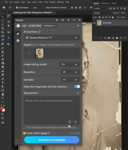 Open the Plugin and Upload the Old Portrait