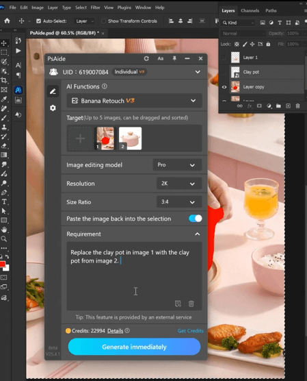 Replace the clay pot in image 1 with the clay pot from image 2