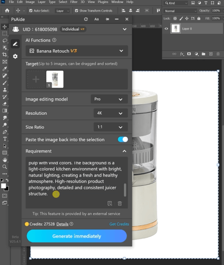 Describe the desired scene style such as modern kitchen, minimal studio, or bright countertop.