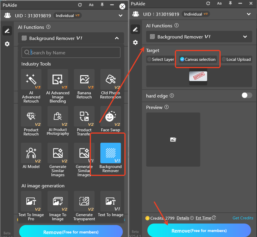 Locate the installed Psaide plugin panel in PS
