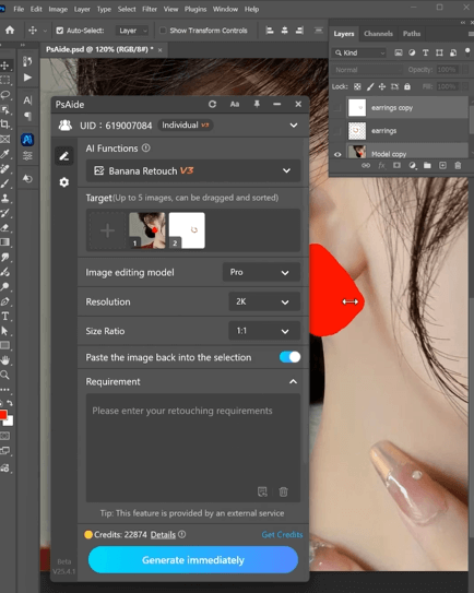 Mark the original earrings in red