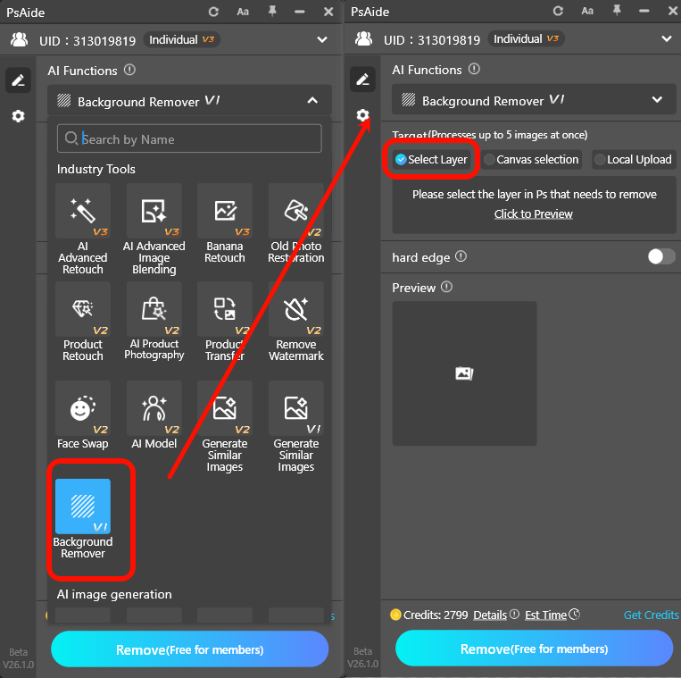 Open Psaide → Background Removal
