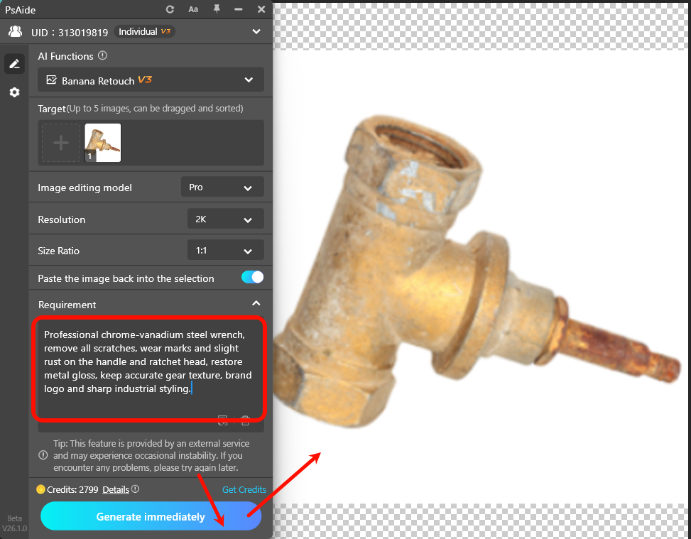 Enter Retouching Prompt & Generate Perfect Product Image