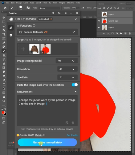 Change the jacket worn by the person in Image2 to the one in Image 1