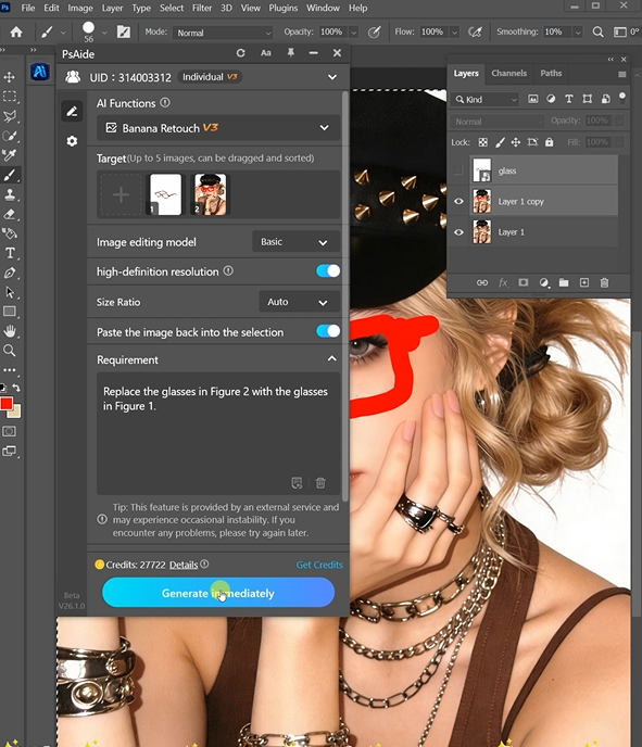 Place the bracelet feom lmage 2 onto thewrist in Image t, ensuring the detailsremain consitent.