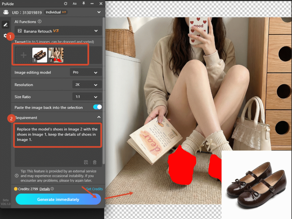 Upload images and generate