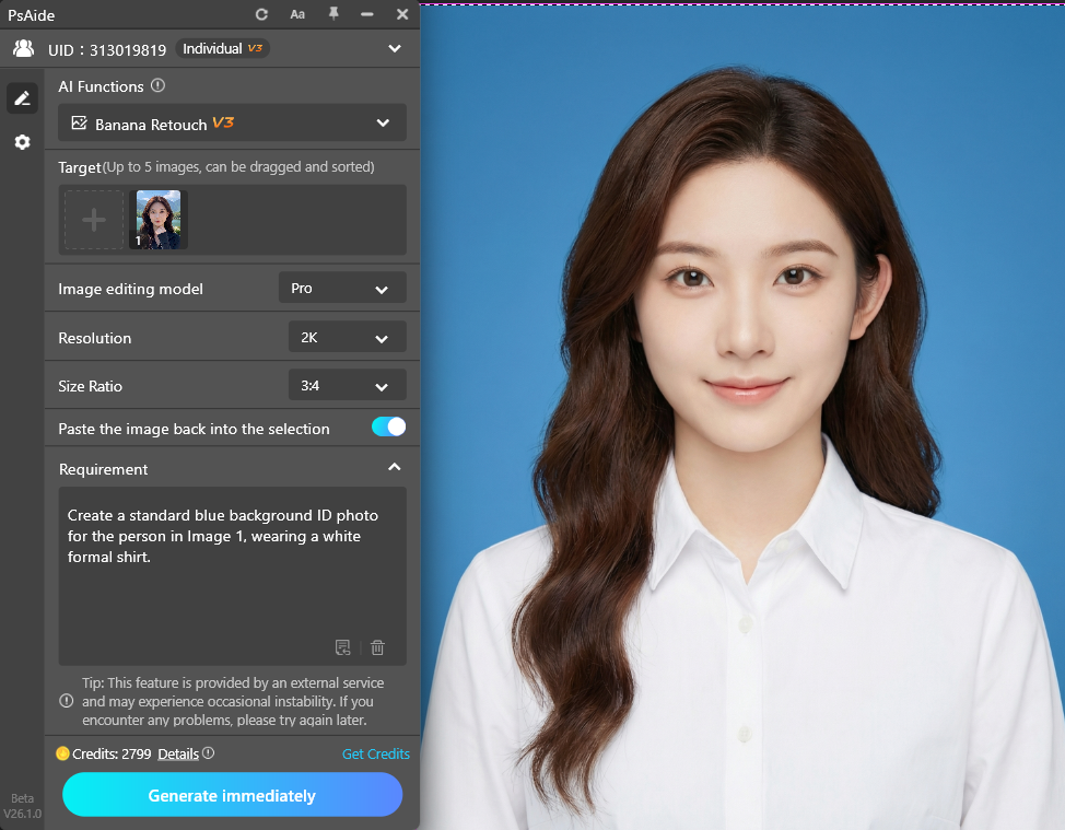 Click Generate AI automatically cuts out hair