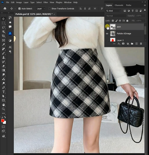 Click Generate. The AI will remove the red-marked skirt