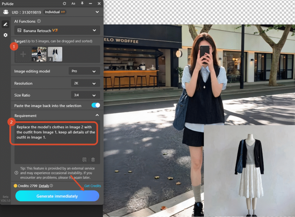 Upload images and enter prompt