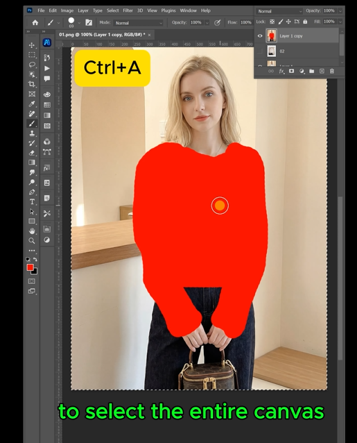 Press Ctrl+J to duplicate the model background layer to preserve your raw photo.